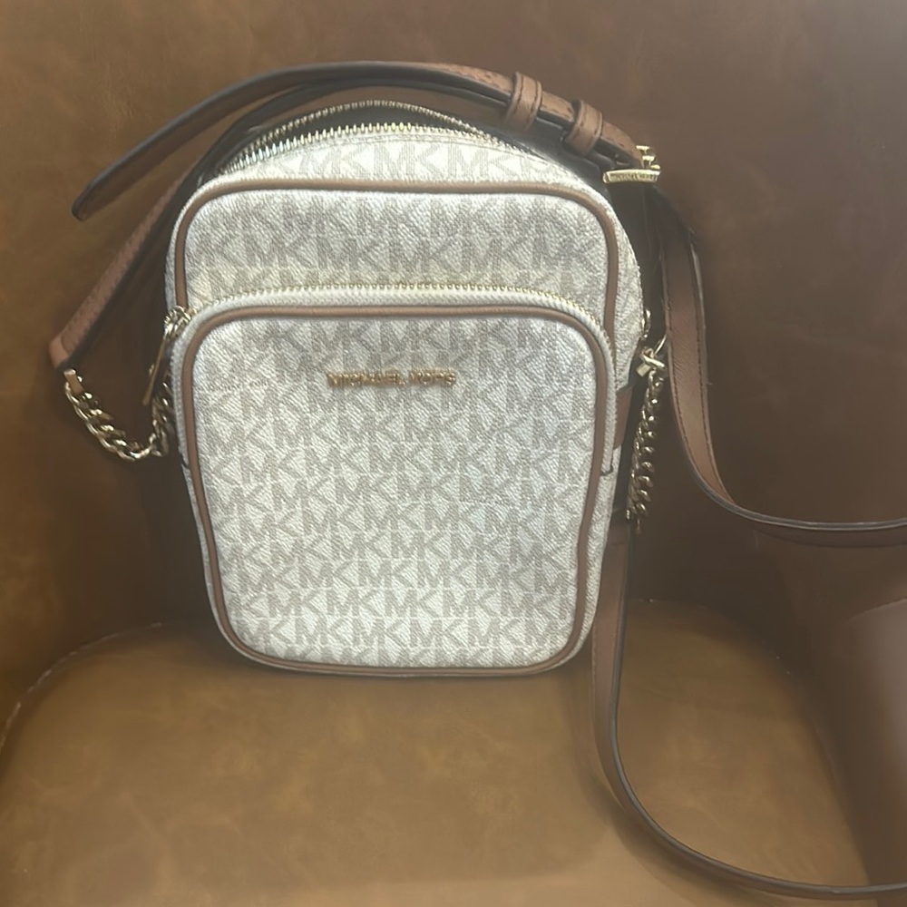 Michael Kors White and Brown Crossbody Bag